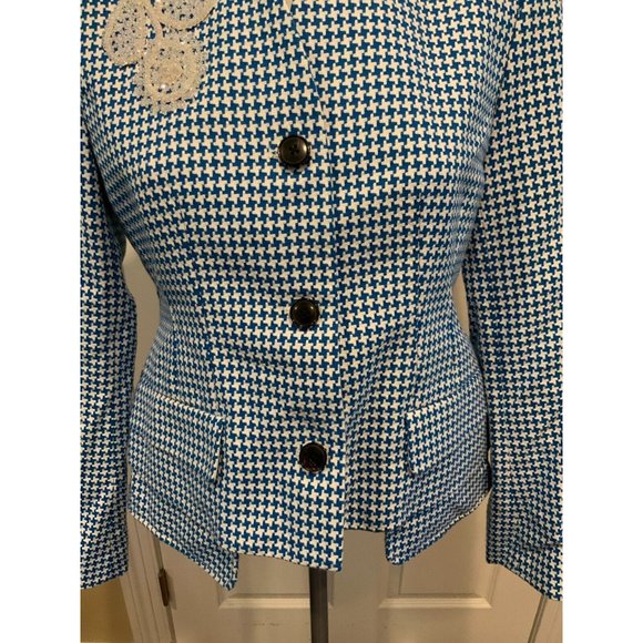 Creatures Of The Wind Jepy Blue & White Houndstooth Jacket, Size 2 - Picture 5 of 10